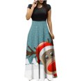 thumbnail image 1 of LOVZFMLL Robe à Manches Courtes pour Femme, Imprimé de Noël, Style des Fêtes, Grande Jupe Longue, Robe à Manches Courtes à Col Rond, Vert Armée, m, 1 of 4