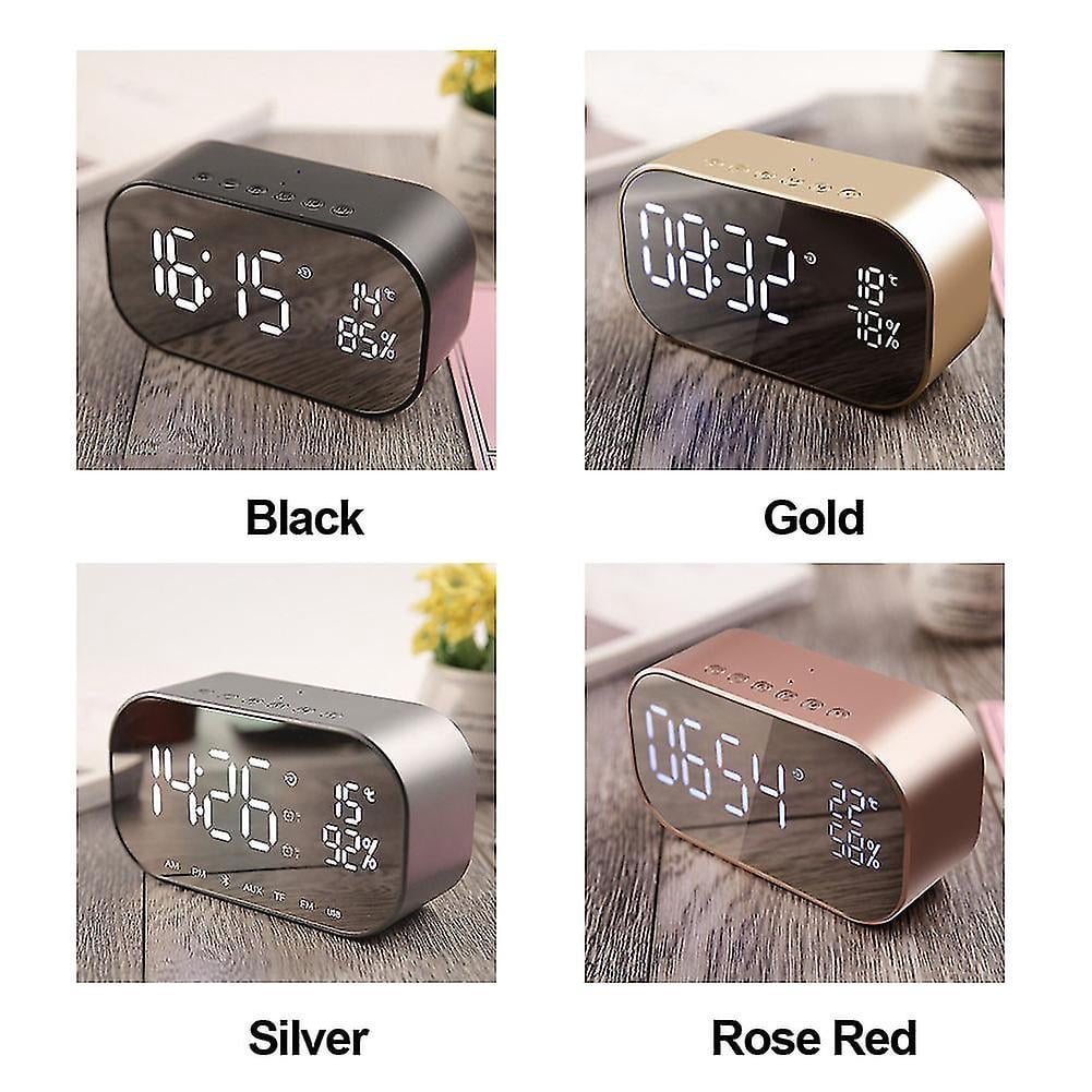 Alarm Clock Mirror Surface Bluetooth Wireless Desktop Dual Speaker Music Player