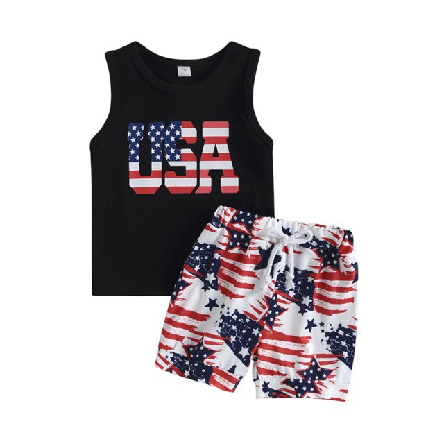 Conjunto De Pantalones Cortos Sin Mangas Baby Boy Letter Impreso Tank Tops Shorts Set Algodón Cuello Redondo (90cm 12-18M) Cgtredaw Para estrenar