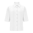 thumbnail image 3 of ZUKMRJPC 3/4 Length Sleeve Womens Tops Classic Button Down Collared Solid Color Shirts Lightweight Pleated Casual Loose Shirts, 3 of 7