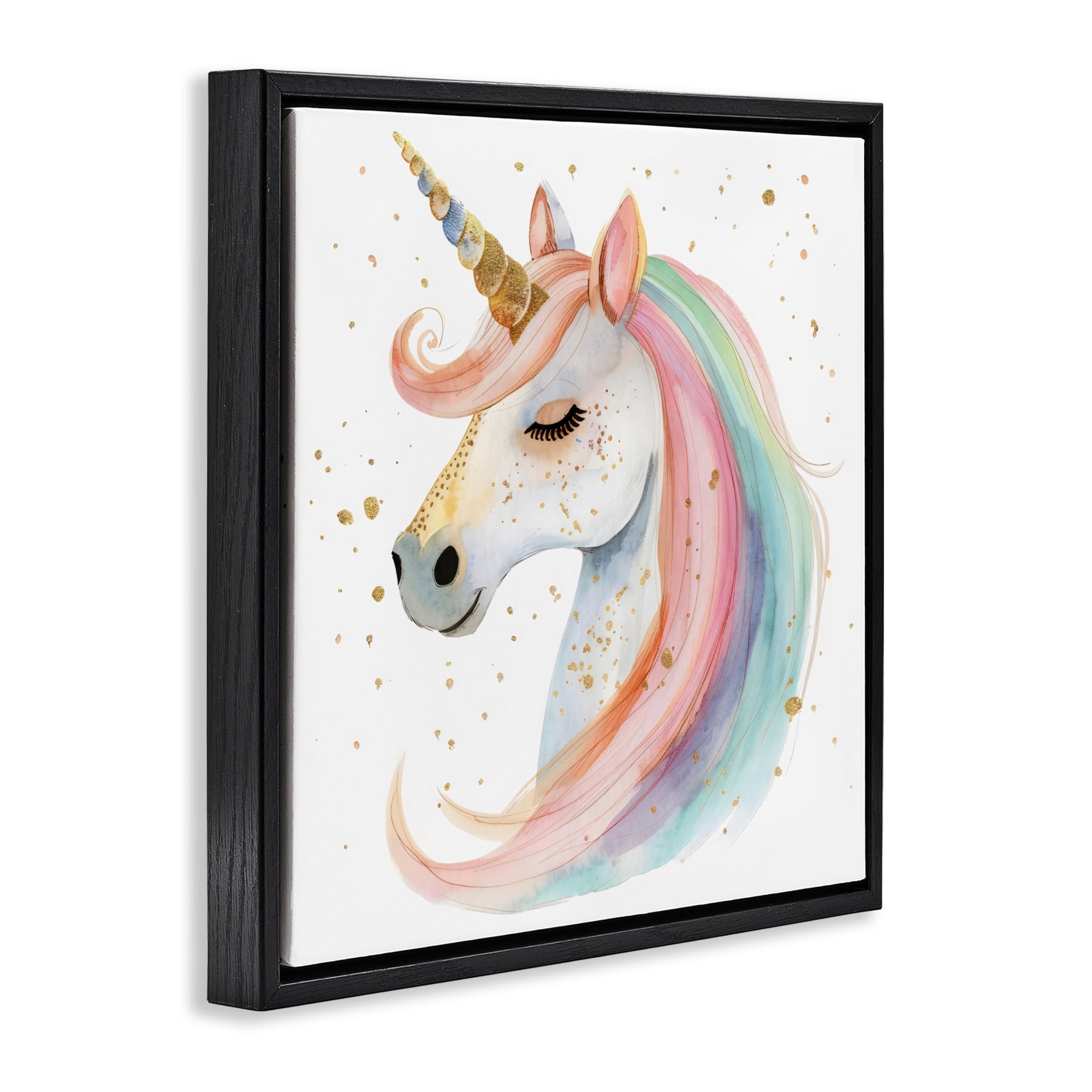 Stupell Industries Gold Speckled Pastel Unicorn Black Framed Floater Canvas Wall Art, design by Creative Studio
