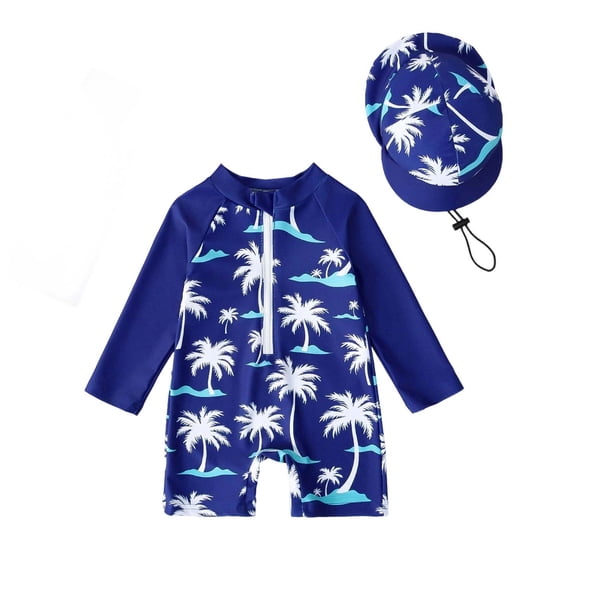 Niños Sombreros Niños Verano Impreso Conjunto Traje de Baño Medio Cremallera Set de Dos Piezas para la Playa Y la Piscina 6 Meses a 4 Años Niños Set de Baño