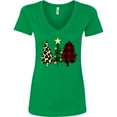 thumbnail image 3 of Inktastic Three Christmas Trees in Plaid and Leopard Print Women's V-Neck T-Shirt, 3 of 5