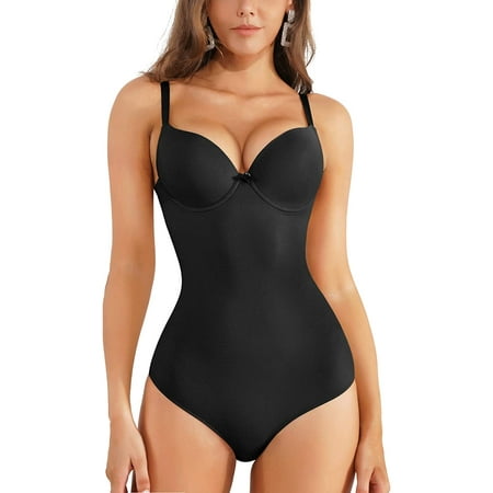 

Eleady Bodywear Shapewear Bodysuit for Women Waist Trainer Tummy Control Smooth Body Shaper V Neck Underwire Bra Jumpsuit(Black X-Large)