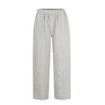 thumbnail image 4 of Outfmvch Wide Leg Pants for Women Summer Wide Leg Elastic Straight Leg Fashion Wide Leg Stripe High Waisted Wide Leg Cotton Linen Gaucho Pants for Women Summer Beach Vacation Gray XS-3XL, 4 of 5