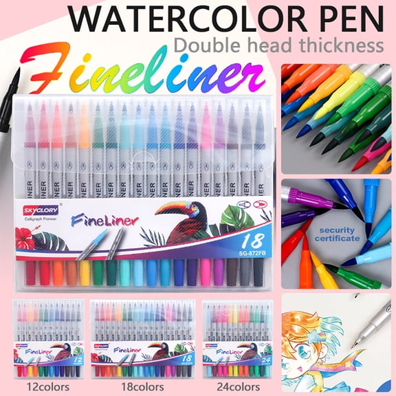 Watercolor Brush Pens Set - Premium Soft Flexible Dual Tips Coloring Brush Pen Color Marker Pens for Adult Coloring Sketching Books, Manga, Comic, Calligraphy (12 colors)