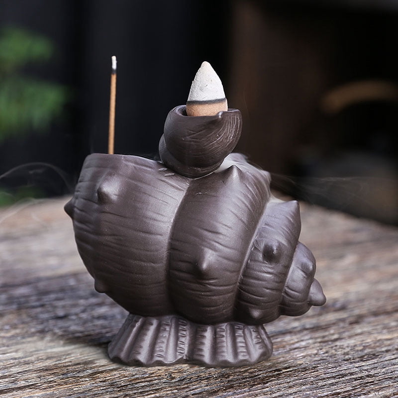 Handmade Purple Clay Conch Home Decor Backflow Incense Burner Incense Holder Ceramic Desktop Decor