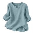 thumbnail image 5 of Summer Tops for Women Pleated Cotton Linen Tops Solid Color Shirts Blouses And Tees, 5 of 6