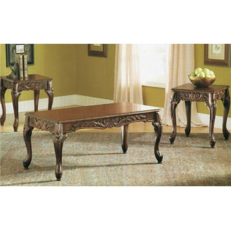 Roundhill Furniture Traditional Scrolled 3 Piece Coffee Table Set Roundhill Furniture Traditional Scrolled 3 Piece Coffee Table Set