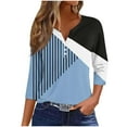 thumbnail image 2 of ALLLIST Womens Tops Blue Geometric 3/4 Sleeve Button V-Neck T-Shirts Womens Shirts Plus Size XXXL, 2 of 5