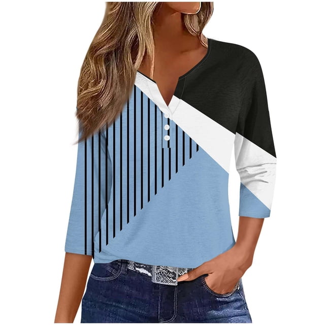 Birdeem Blouses pour Femmes Mode Imprimée Manches Courtes 3/4 Col Rond Hauts Décontractés