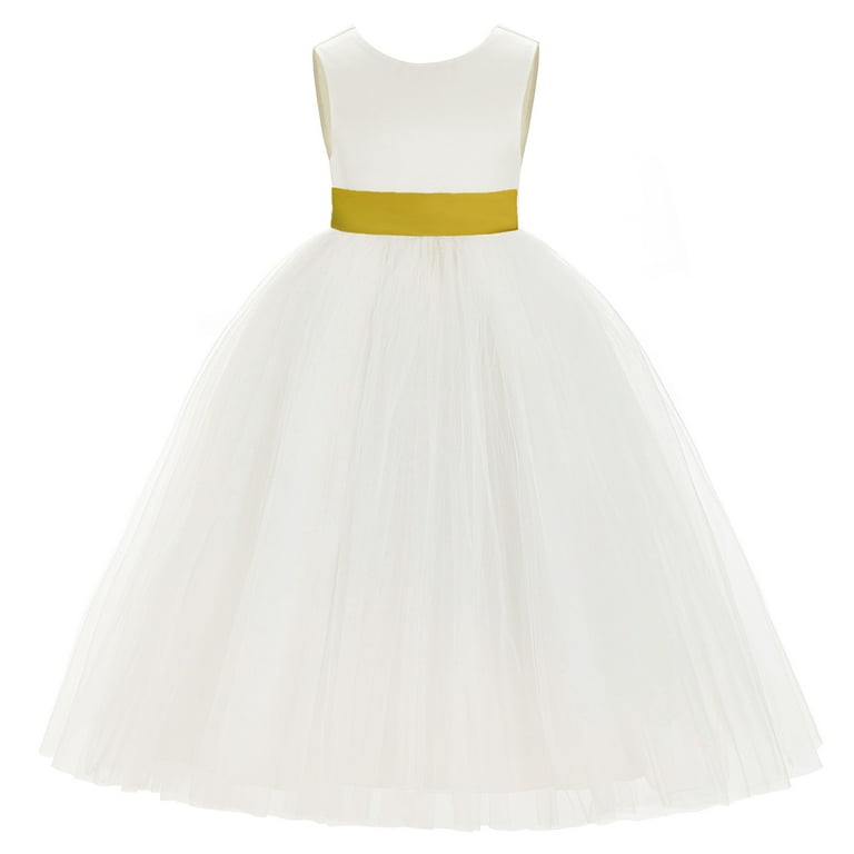 Ekidsbridal Ivory V-Back Satin Flower Girl Dresses with Pretty Colored Sash  for Toddlers Formal Photoshoot Birthday Party Gown 219T 4 - Walmart.com