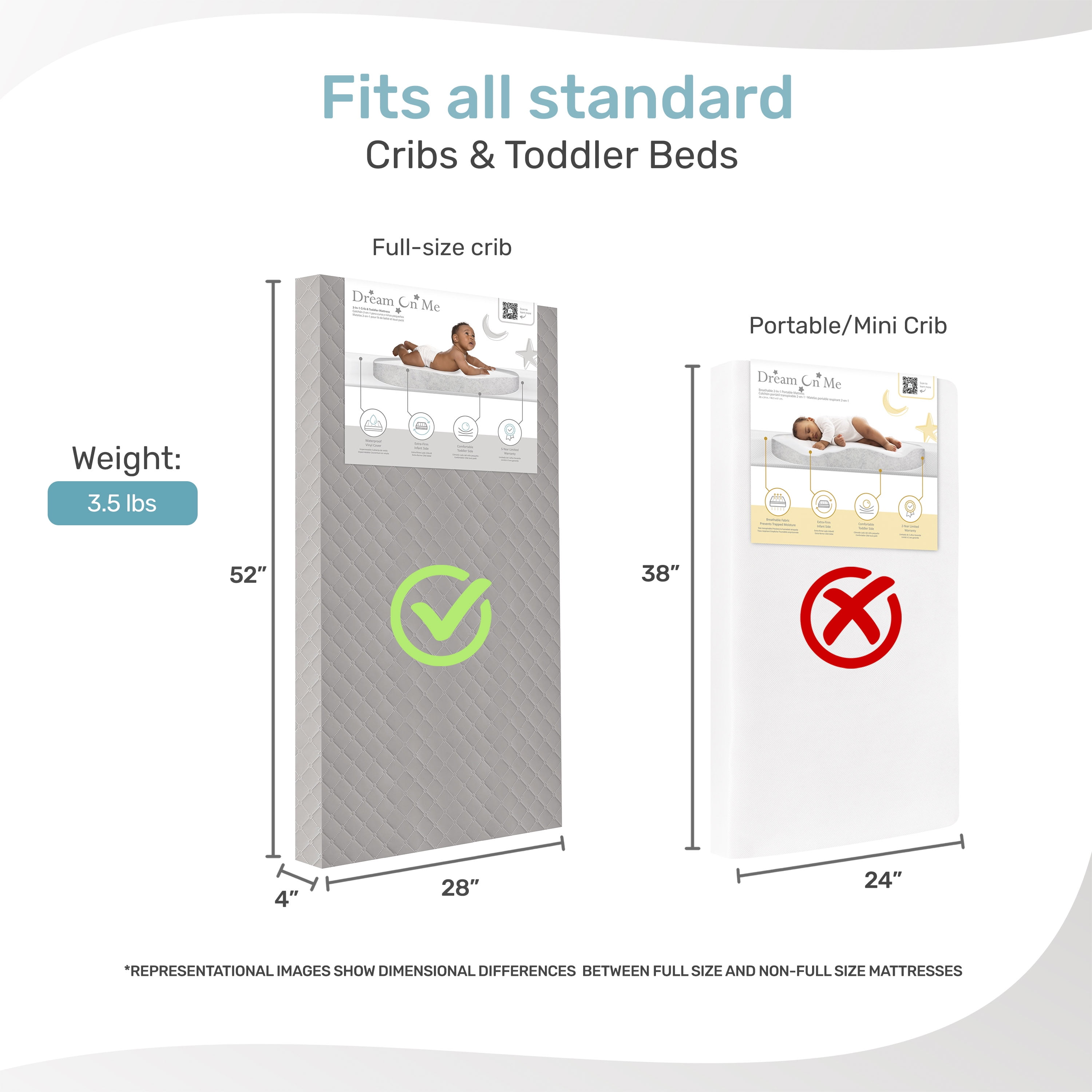 Dream on Me Asheville 4”Firm Fiber Crib & Toddler Mattress, Greenguard Gold Certified, Grey