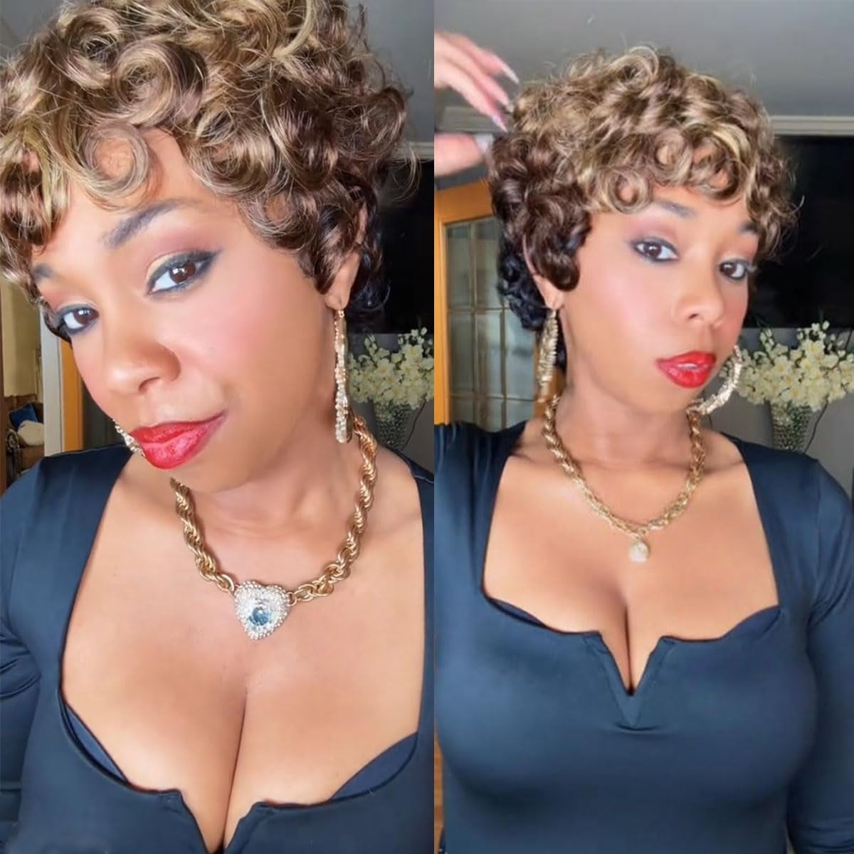 Natural Black Layered Pixie Wig Human Hair for Black Women Short Human Hair Lightweight Glueless Pixie Cut Wigs