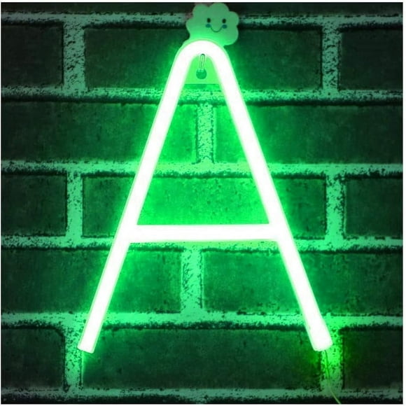 Letter Neon Lights, LED Neon Night Light Neon Lights Wall Decorative Night Light for Kids Bedroom Battery USB Operated Green