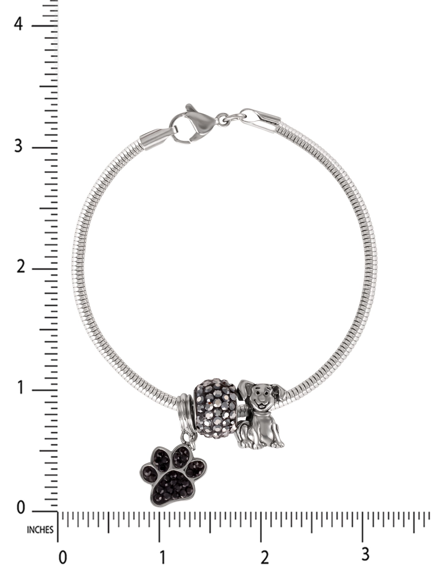 Connections from Hallmark Women's Crystal Stainless Steel Dog Bead Charm Bracelet, 7.25"