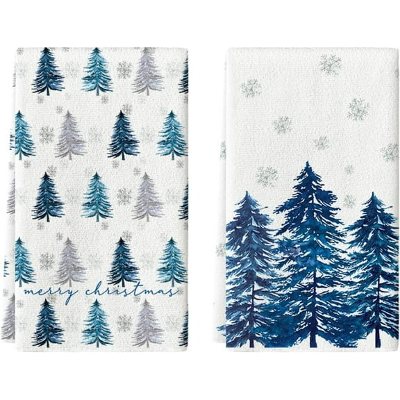 Set of 2 Xmas Tree Kitchen Towels, 16x24 Inch Merry Christmas Dish Towels Snowflakes Winter Dish Rags for Farmhouse Home Decoration Cleaning