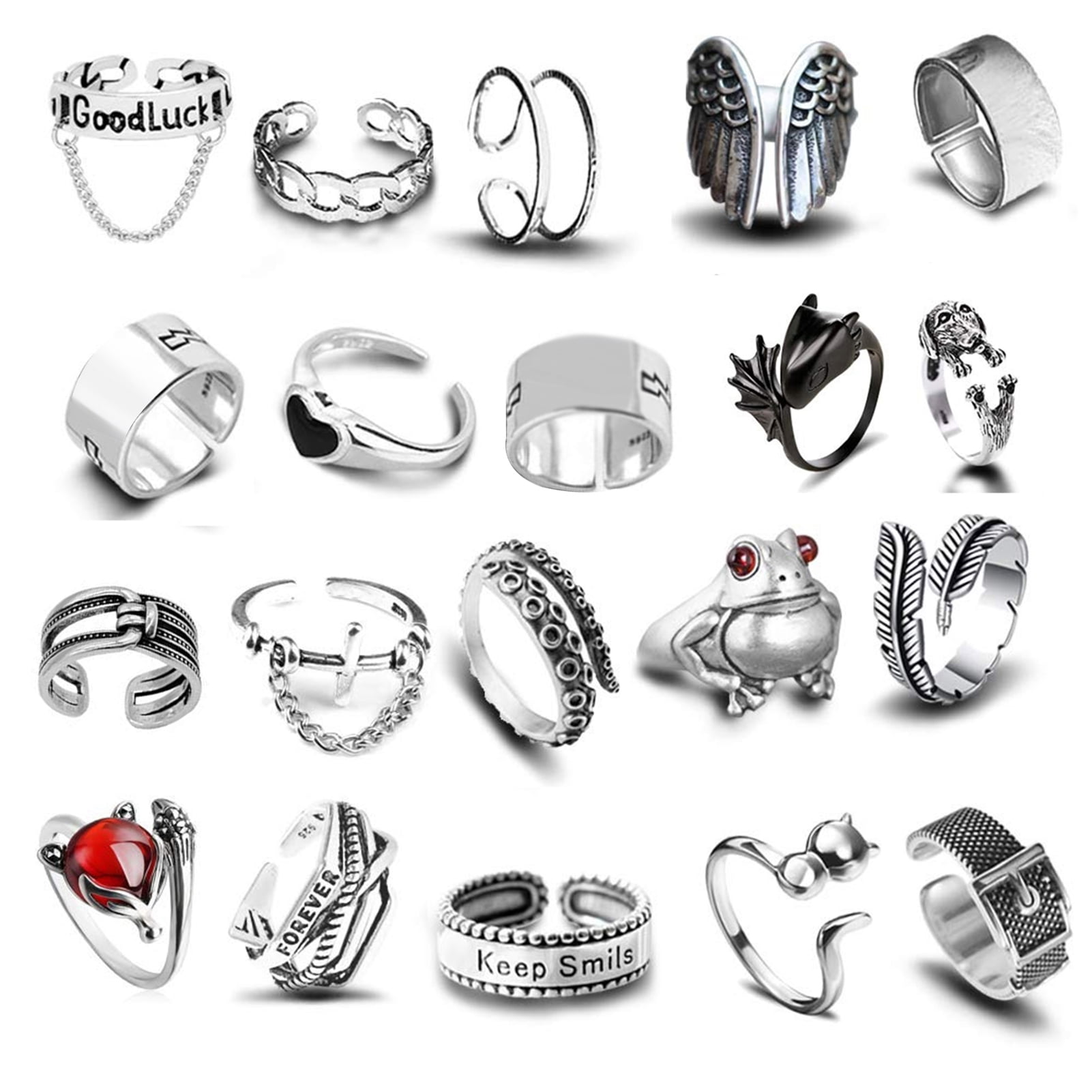 Mens Rings Vintage Index Double English Finger Alphabet Ring  Open Rings Pansy Ring (R, One Size) : Office Products