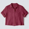 thumbnail image 7 of GUACER Women's Cropped Button Down Shirts Casual Cotton Linen Short Sleeve Tops Summer Collared Blouses for Ladies, 7 of 7
