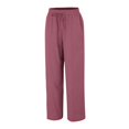 thumbnail image 5 of Womens Pants Women Casual Solid Color Trouser Pant Cotton Blend Drawstring Elastic Waist Pocket Long Wide Leg Pants, 5 of 7