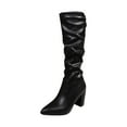 thumbnail image 3 of Knee-High Pleated Boots Women's Fashionable Casual Thick Heel Solid Color Comfortable for Winter Outdoor Indoor Wear, 3 of 10