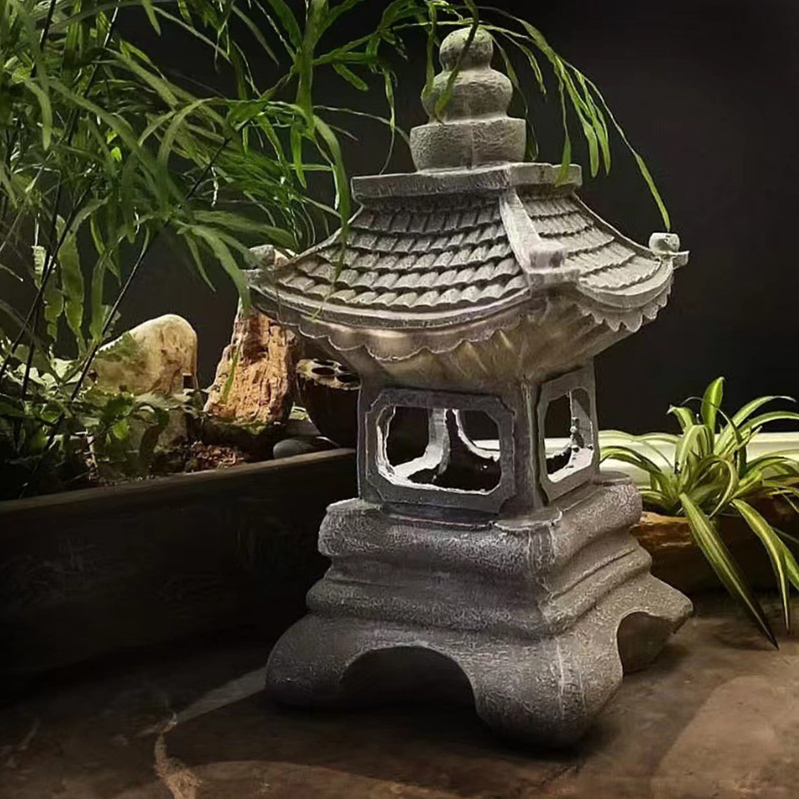 Solar Powered Stone Pagoda Decorative Ornaments Garden Sculpture Outdoor Lights For Balcony Garden Courtyard Decoration