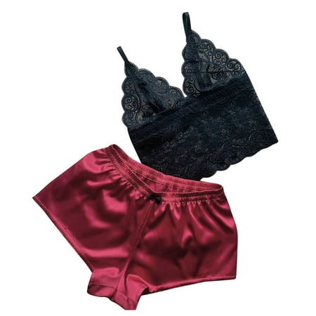 

KaLI_store Bra and Panty Sets for Women Plus Size Lingerie Set for Women Lace Halter Bralette High Waist Panty Set Red XXL