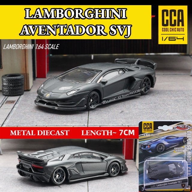 LAMBORGHINI-modelo de coche aventurador SVJ, réplica de Metal a escala, arte en miniatura, vehículo fundido a presión, adorno, juguete de regalo para niño, 1/64
