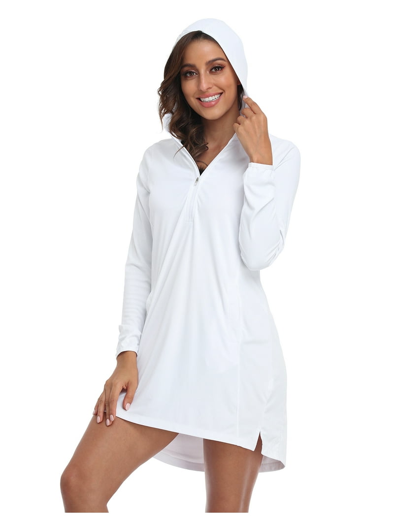 HDE Beach Coverups for Women UPF 50 Long Sleeve Swim Cover Up Dress with  Hood White - XL - Walmart.com