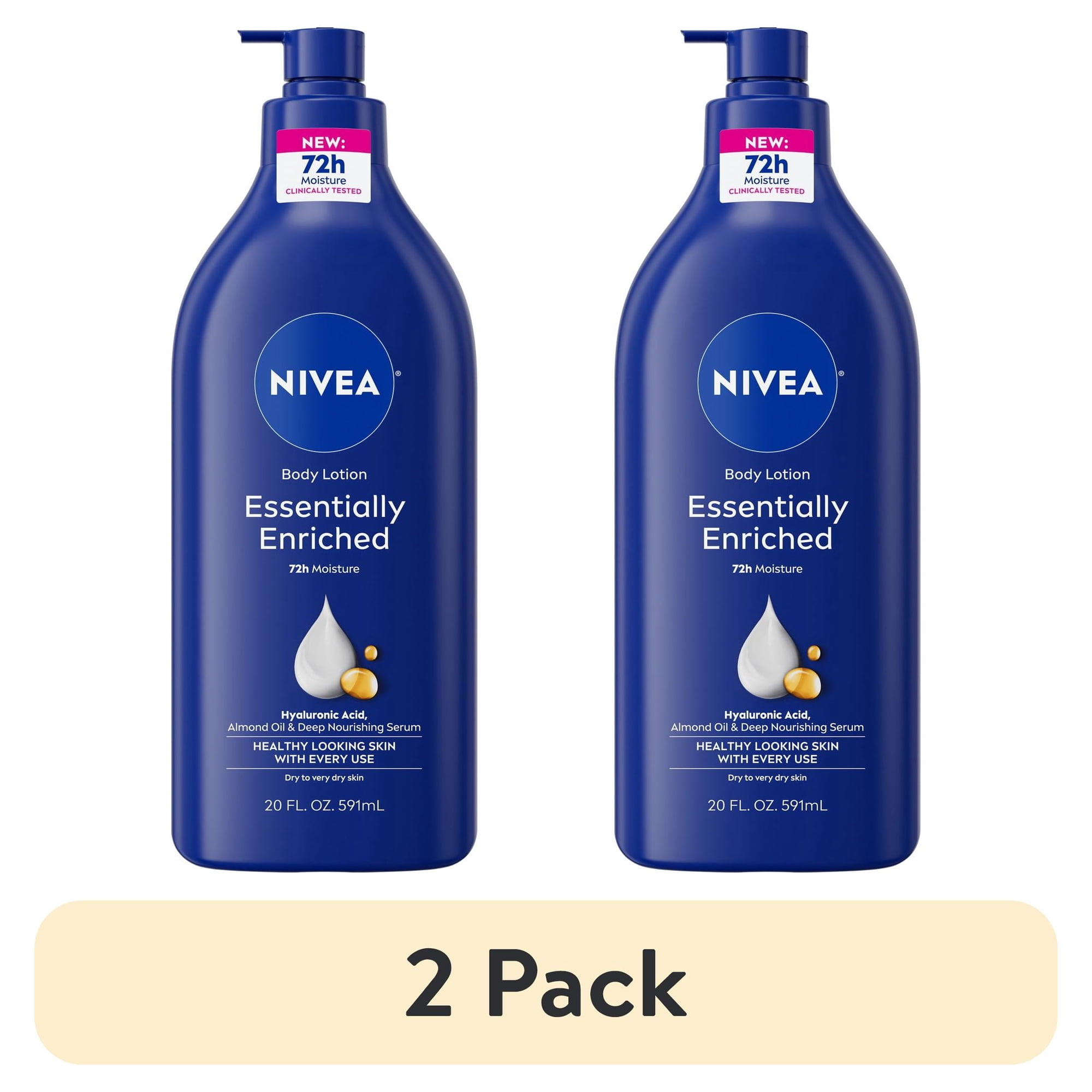 (2 pack) NIVEA Essentially Enriched Body Lotion for Dry Skin with Hyaluronic Acid and Almond Oil, 20 fl oz