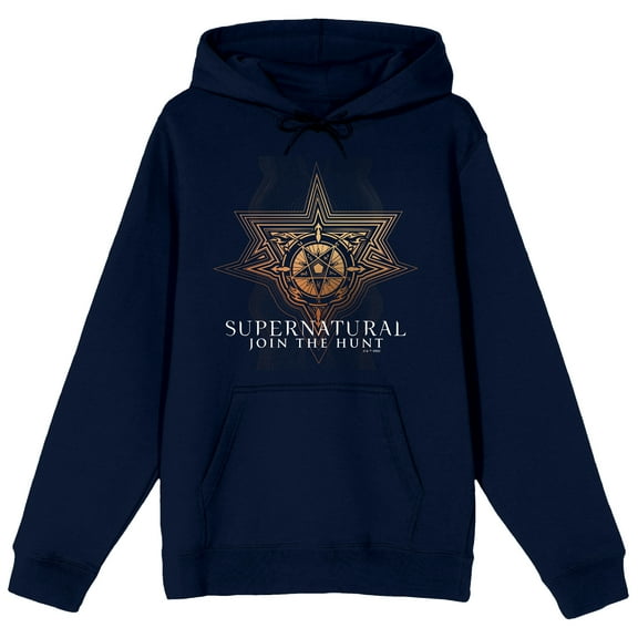 Supernatural Join The Hunt Star Icon Adult Navy Long Sleeve Hooded Sweatshirt - Medium