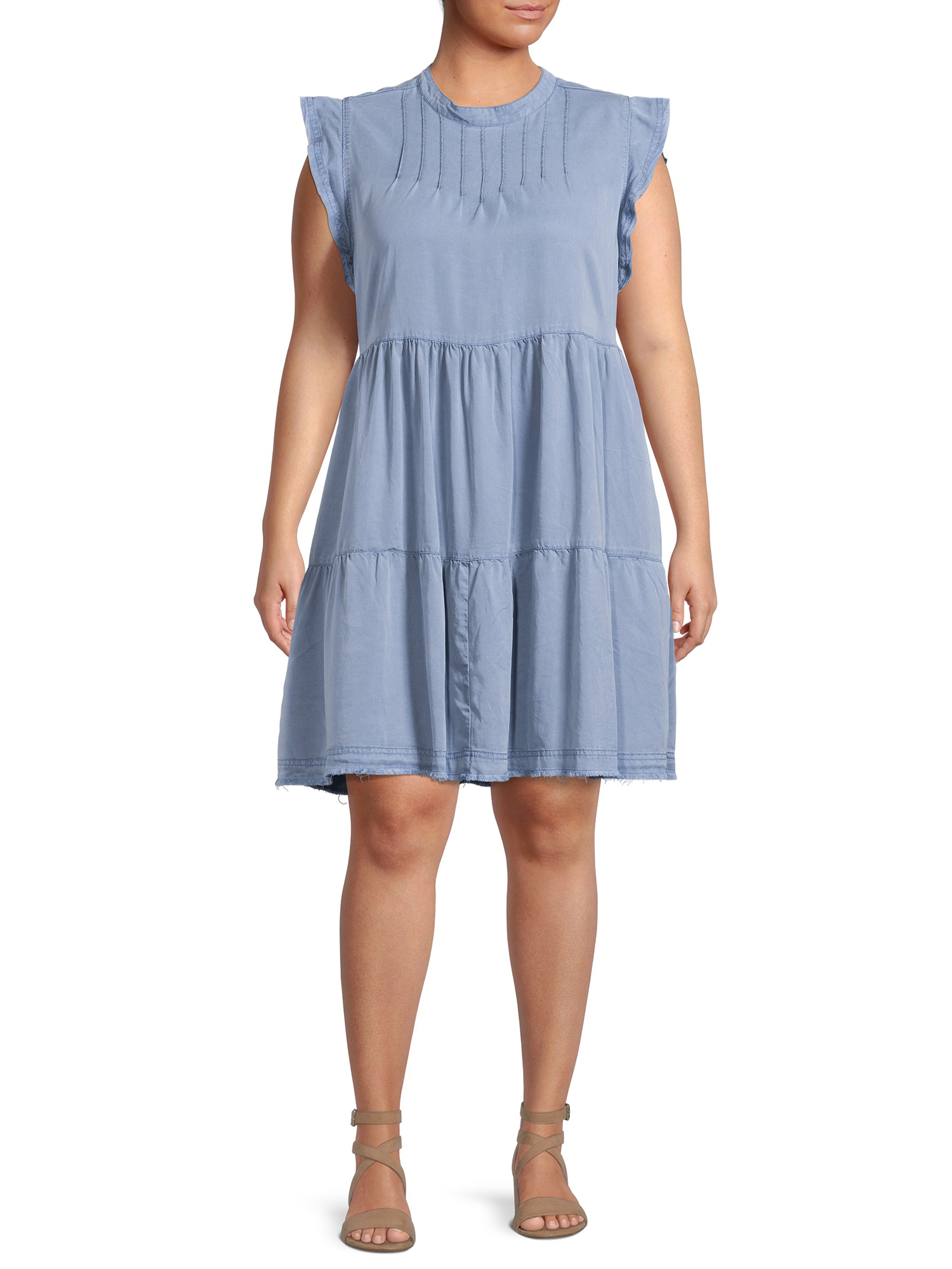 Terra & Sky High Neck Short Sleeve Relaxed Fit Tiered Dress (Women's Plus), 1 Count, 1 Pack