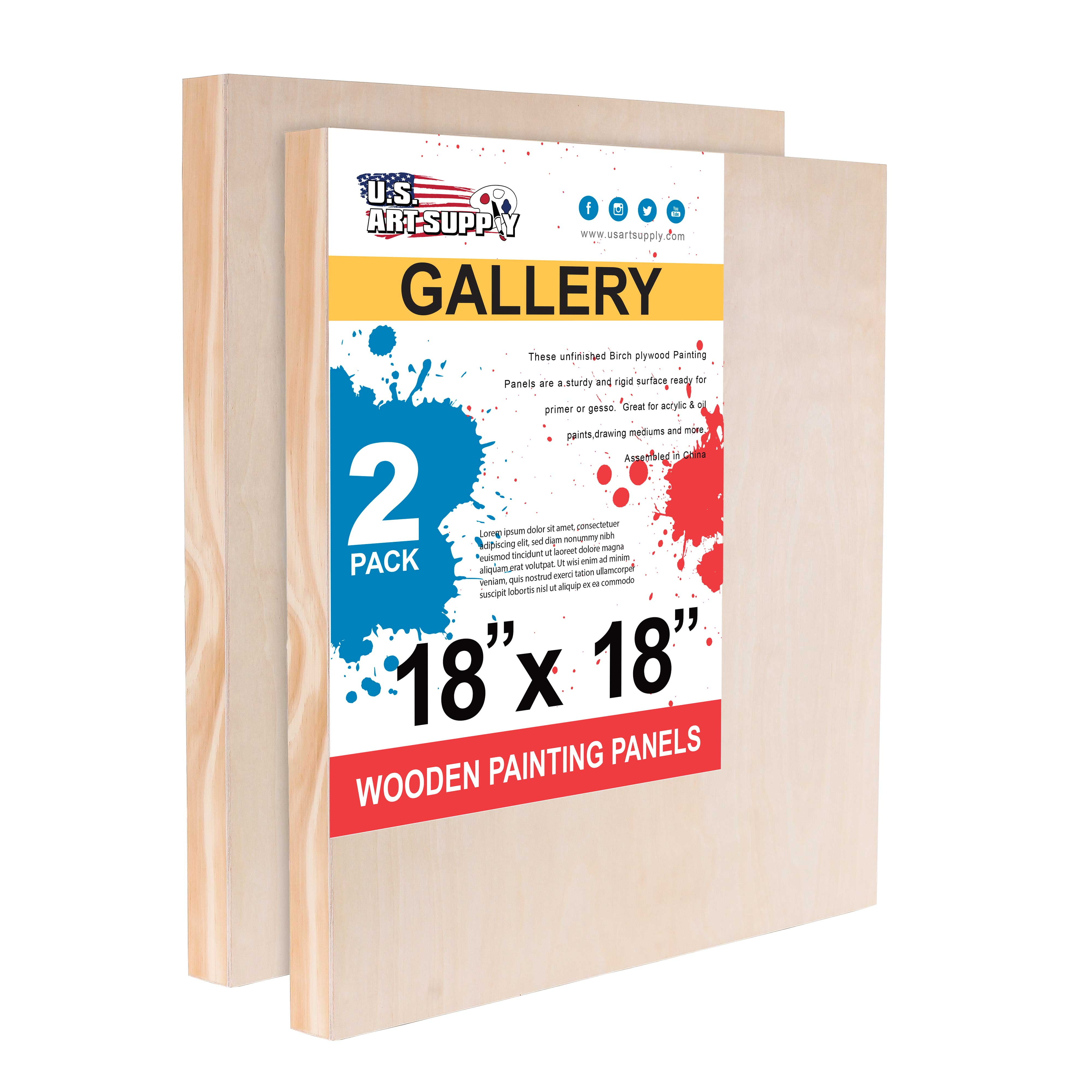 Painting Mixed-Media Craft Oil Gallery 1-1/2 Deep Cradle Art Supply 16 x 16 Birch Wood Paint Pouring Panel Boards - Artist Depth Wooden Wall Canvases Acrylic Encaustic Pack of 2 U.S 