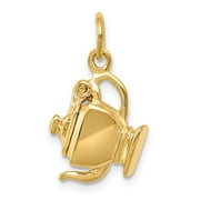 DISCOUNT JEWELERS Real 14kt Yellow Gold 3-D Tea Pot Lid Opens Charm Pendant; for Adults and Teens; for Women and Men