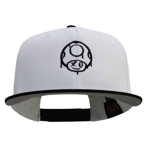 Mario Mushroom Paint Logo Embroidered Two Tone Superior Cotton Twill Flat Bill Snapback Cap - Black White OSFM