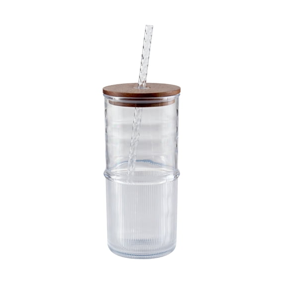 Better Homes & Gardens Clear Ribbed Tritan 22 oz Sipper Tumbler with Acacia Wood Lid