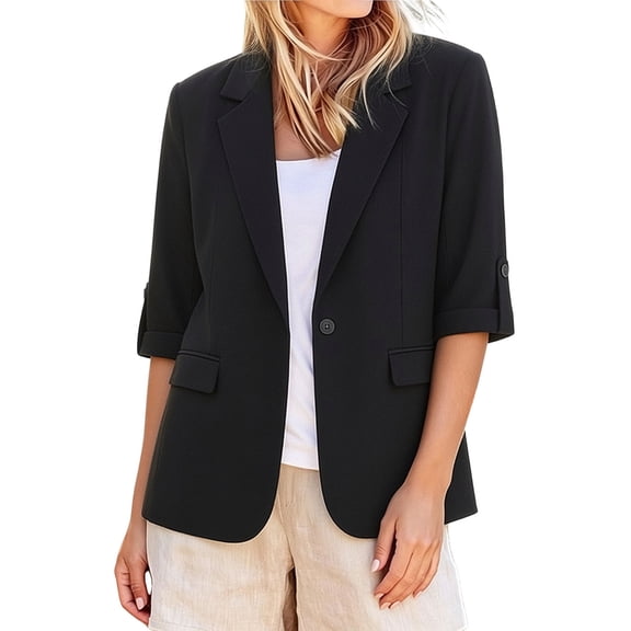 Vmvidoty 2026 Blazer for Women Business Casual Outfits Ruched 3/4 Sleeve Lapel Spring Dressy Suit Jackets Black S