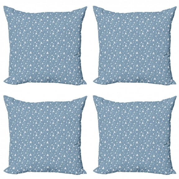 Ambesonne Winter Throw Pillow Cover 4 Pack, Christmas Theme Botany Items, 24", Blue Grey and White
