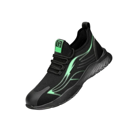 

Ritualay Men Safety Shoe Steel Toe Sneaker Slip Resistant Work Shoes Lightweight Comfort Sneakers Construction Workwear Lace Up Black Green 5.5