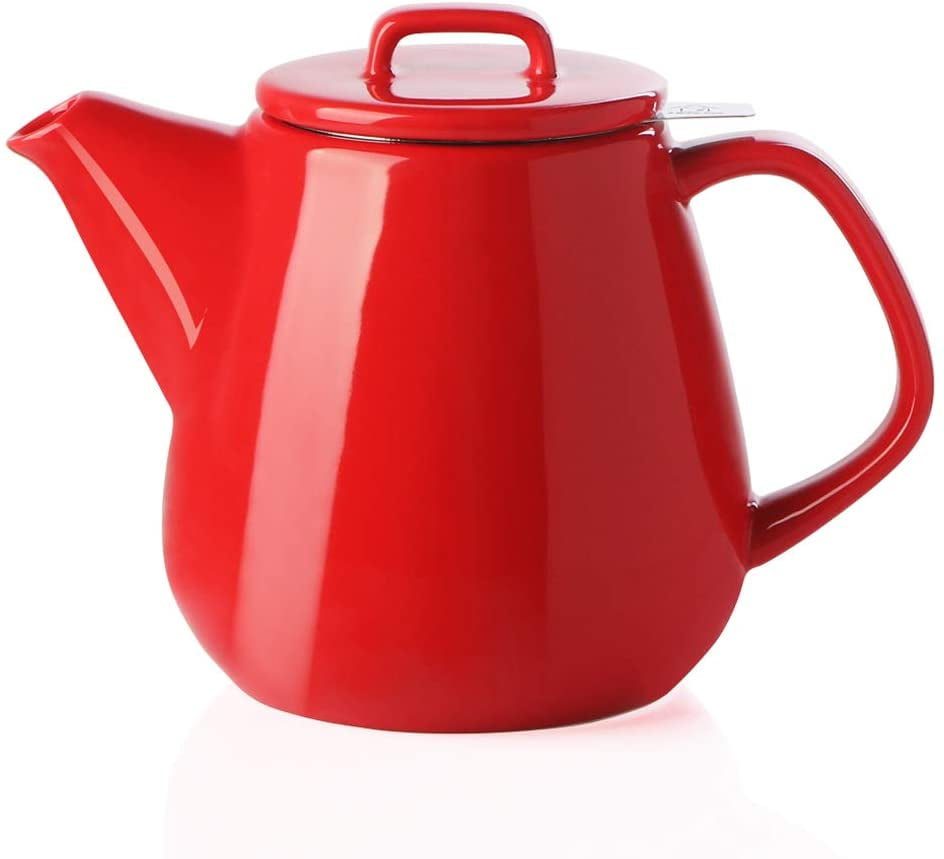 Ceramic Teapot with Stainless Steel Infuser and Metal Handle