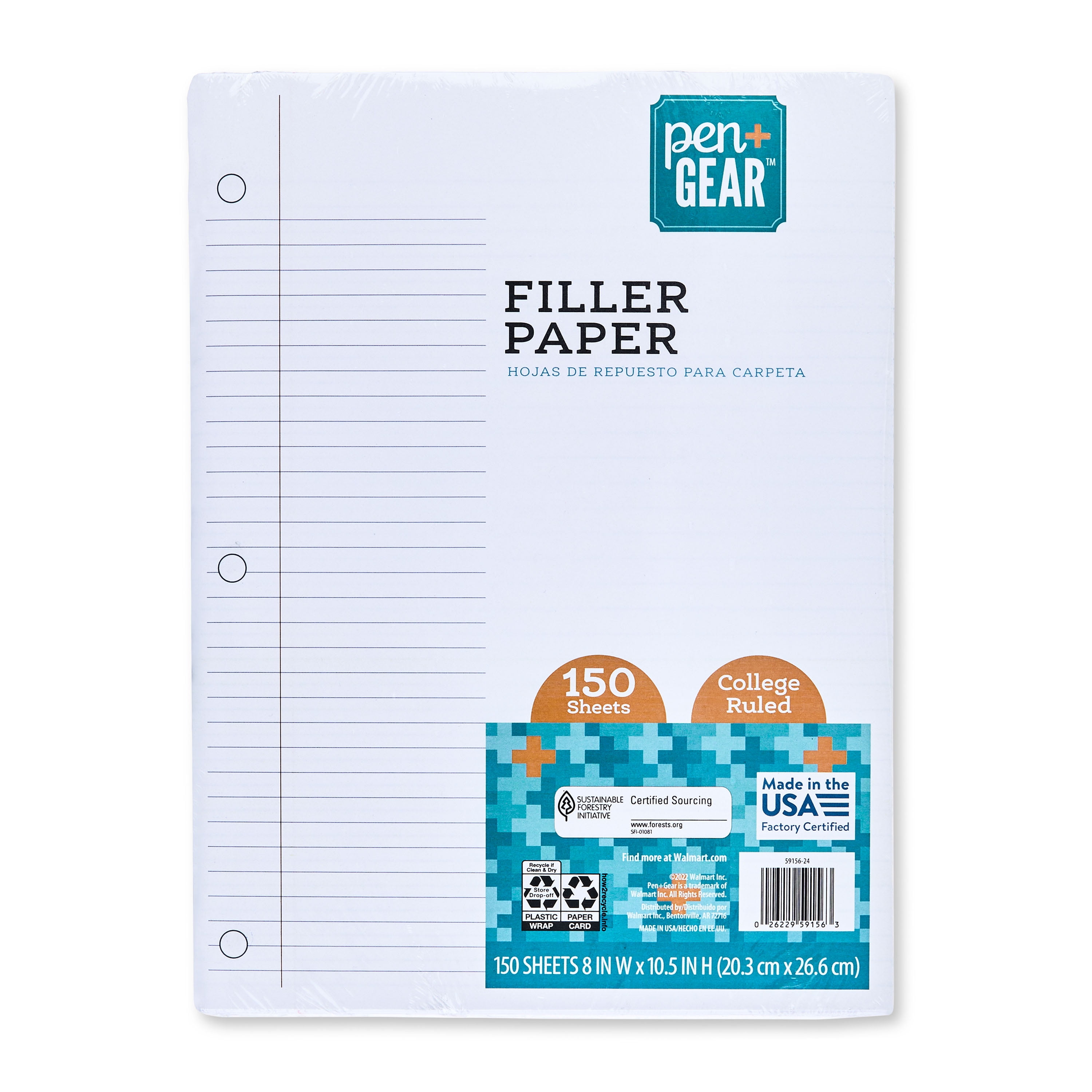 Pen+Gear 150ct Filler Paper College Ruled, 10.5 x 8, 59156 