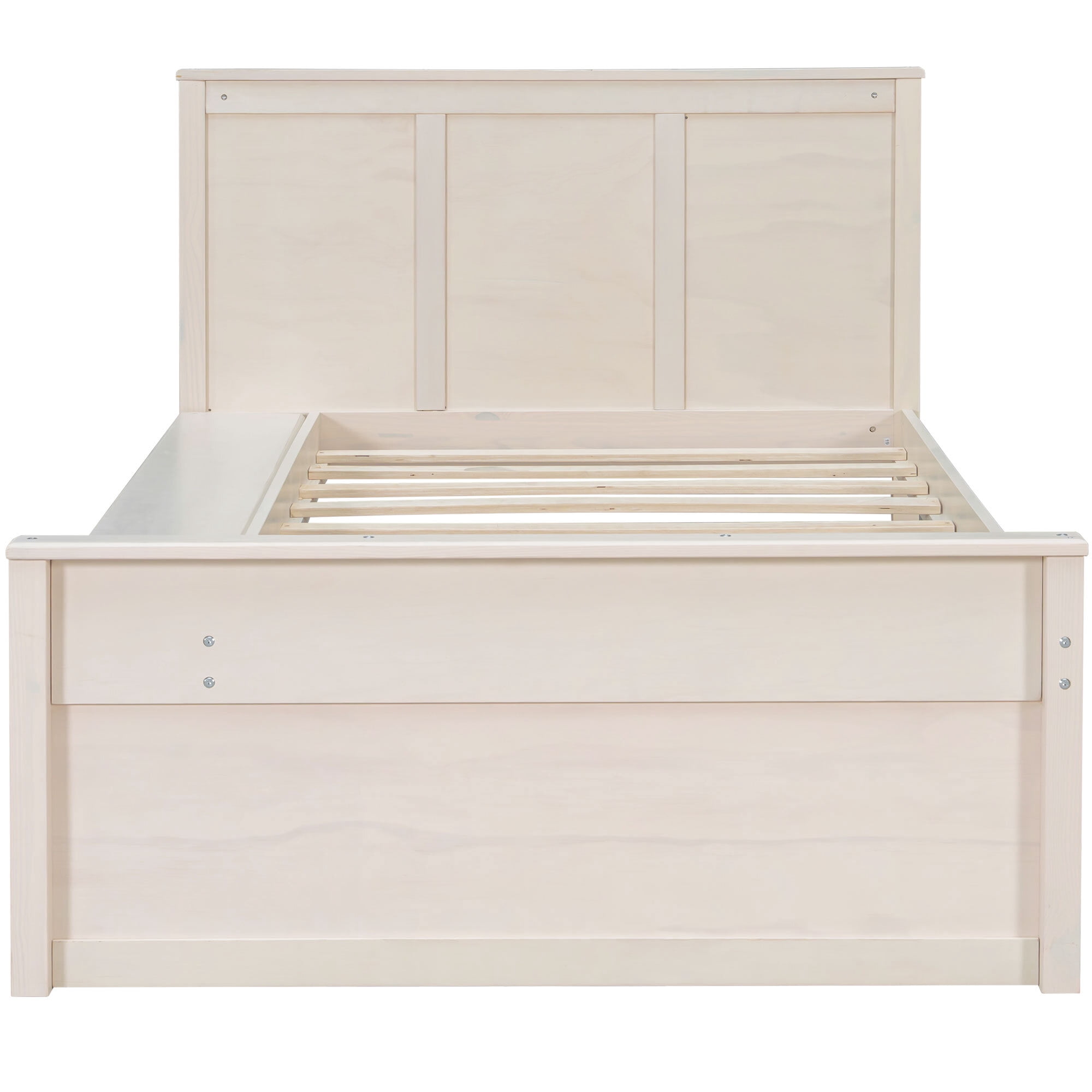 Euroco Wood Twin Size Platform Bed with Trundle and Storage Cabinets, Cream White