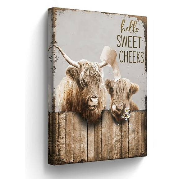 Bathroom Decor Canvas Wall Art Highland Cow Pictures Wall Decor Farmhouse Bathroom Cow Painting for Bathroom Toilet Country Cattle Prints Artwork