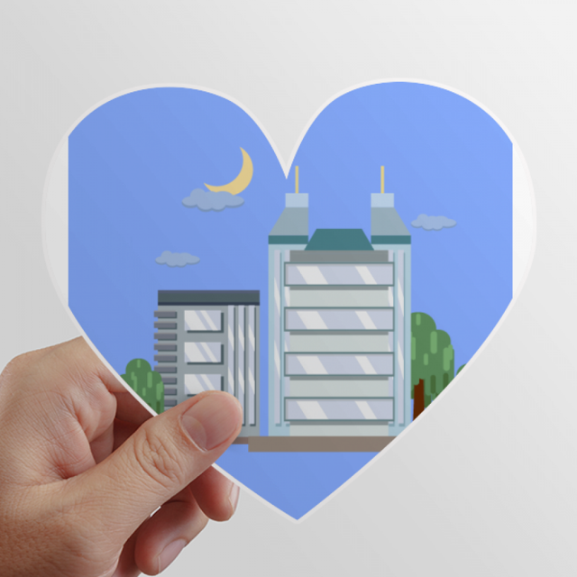 Edificios de dibujo animado Calcomanías cardíacas,calcomanías para equipaje