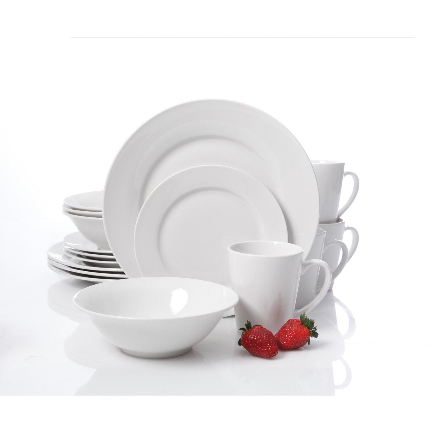 Gibson Home Noble Court 16 Piece Dinnerware Set, White, Rim Shape