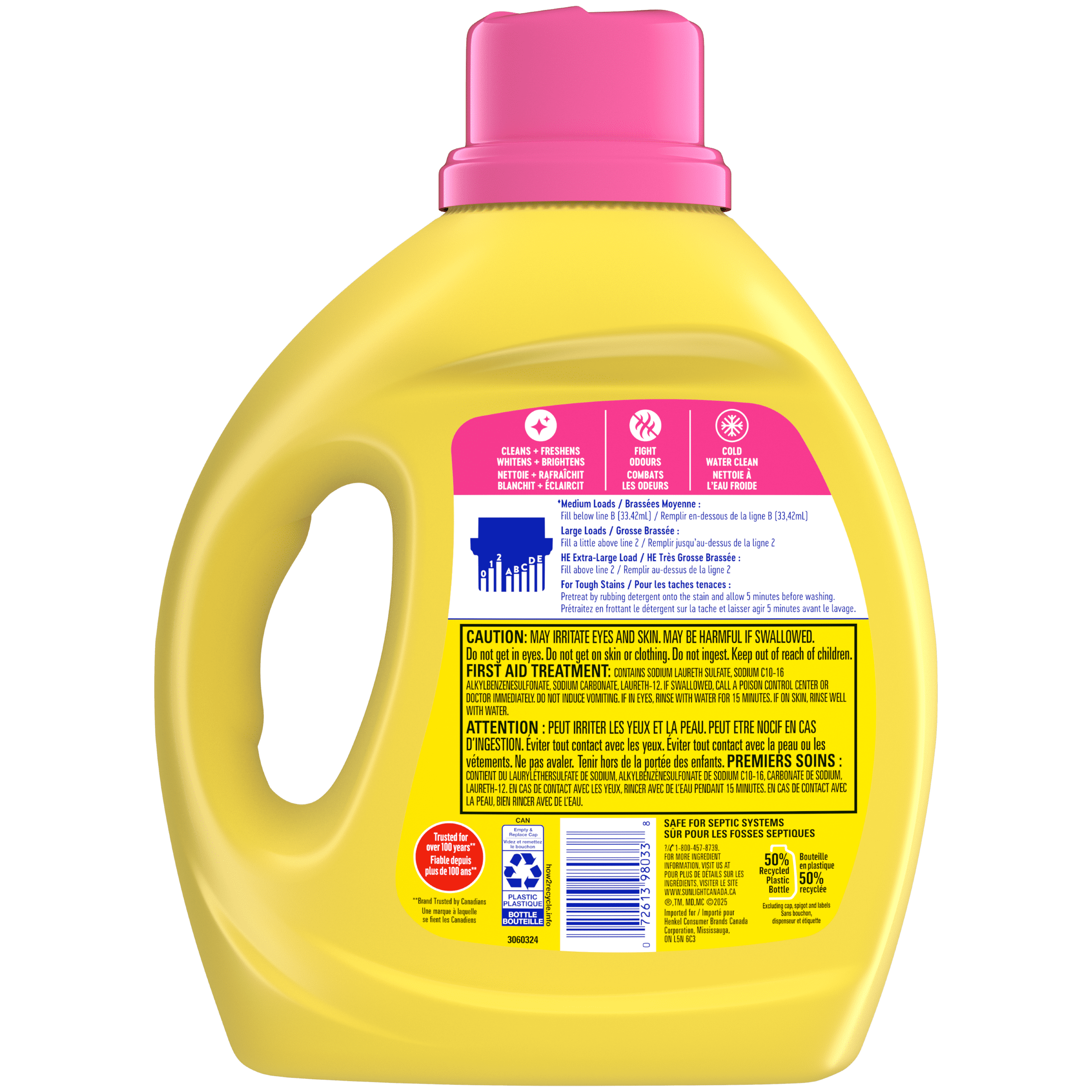 Détergent à lessive liquide concentré, Sunlight eclat tropicale, 1,94 l, 58 brassées, jusqu’à 60 jours de fraîcheur, combats les odeurs, compatible avec les laveuses HE