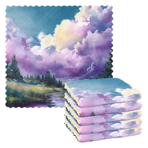 6 Pieces of Kitchen Towels 11x11Inch Kitchen Dish Cloths Kitchen Dish Towels Reuseable Cleaning Cloths Watercolor Cloud
