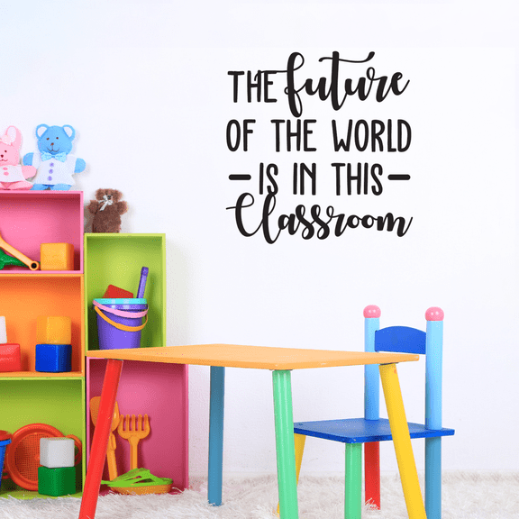Vinyl Wall Art Decal - The Future Of The World Is In This Classroom - 30" x 29" - Trendy Cursive Inspirational Quote For Home Apartment Kids Room Nursery Playroom School Indoor Decor