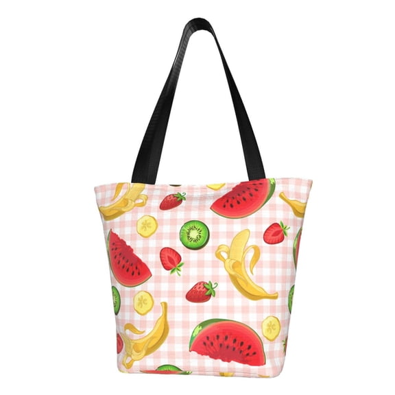 TEQUAN Reusable Shoulder Tote Bags, Colorful Banana Strawberry Fruit Slice Prints Polyester Casual Shopping Grocery Bag for Women