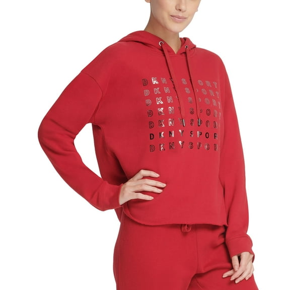 Dkny Womens Metallic Logo Cropped Hoodie Size M